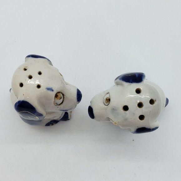 White Blue Gold Sad Eyed Dog Vintage Salt and Pepper Shaker - Picture 7 of 9